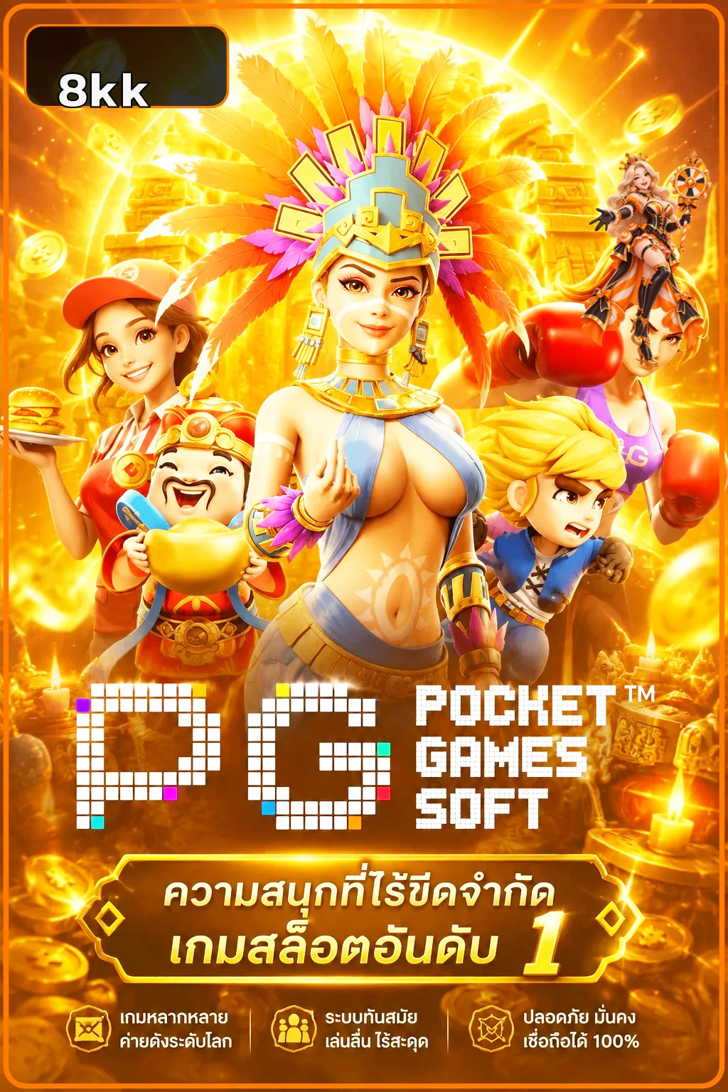 การ์ดทดลองเกม PG Soft บน 8kk โทนส้มทอง